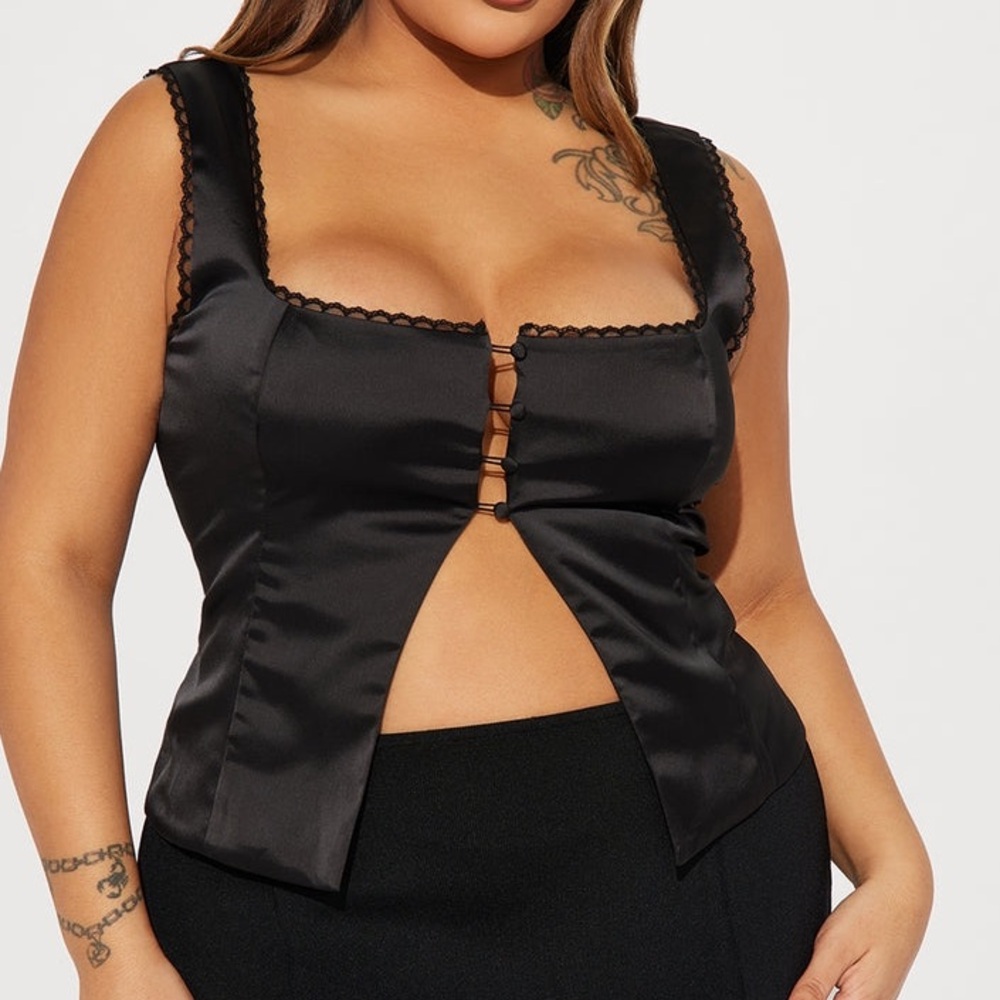 Black Satin Sleeveless Top